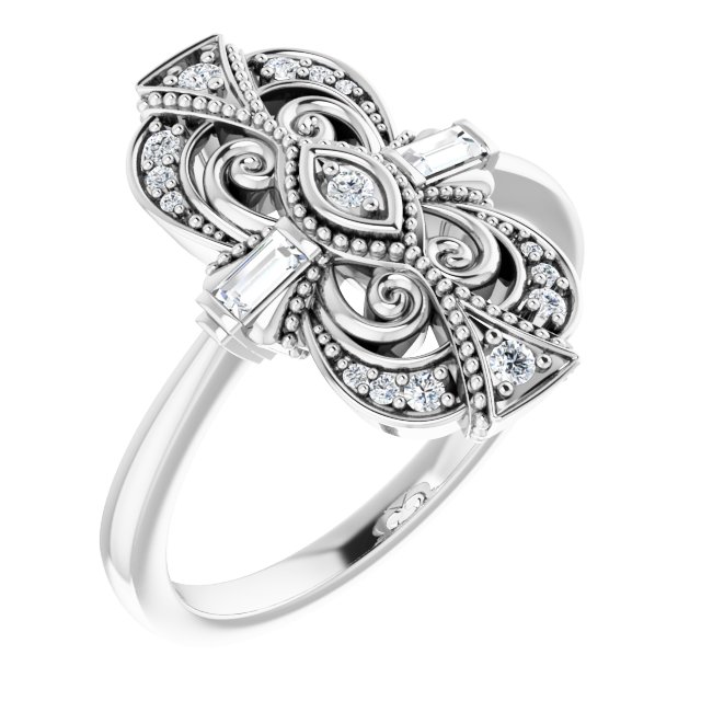 14K White 1/5 CTW Natural Diamond Vintage-Inspired Ring